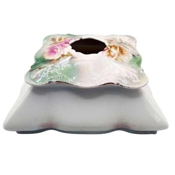 Hair Receiver Porcelain Vintage Vanity Collectible R&S Germany Roses 5.5 Inches